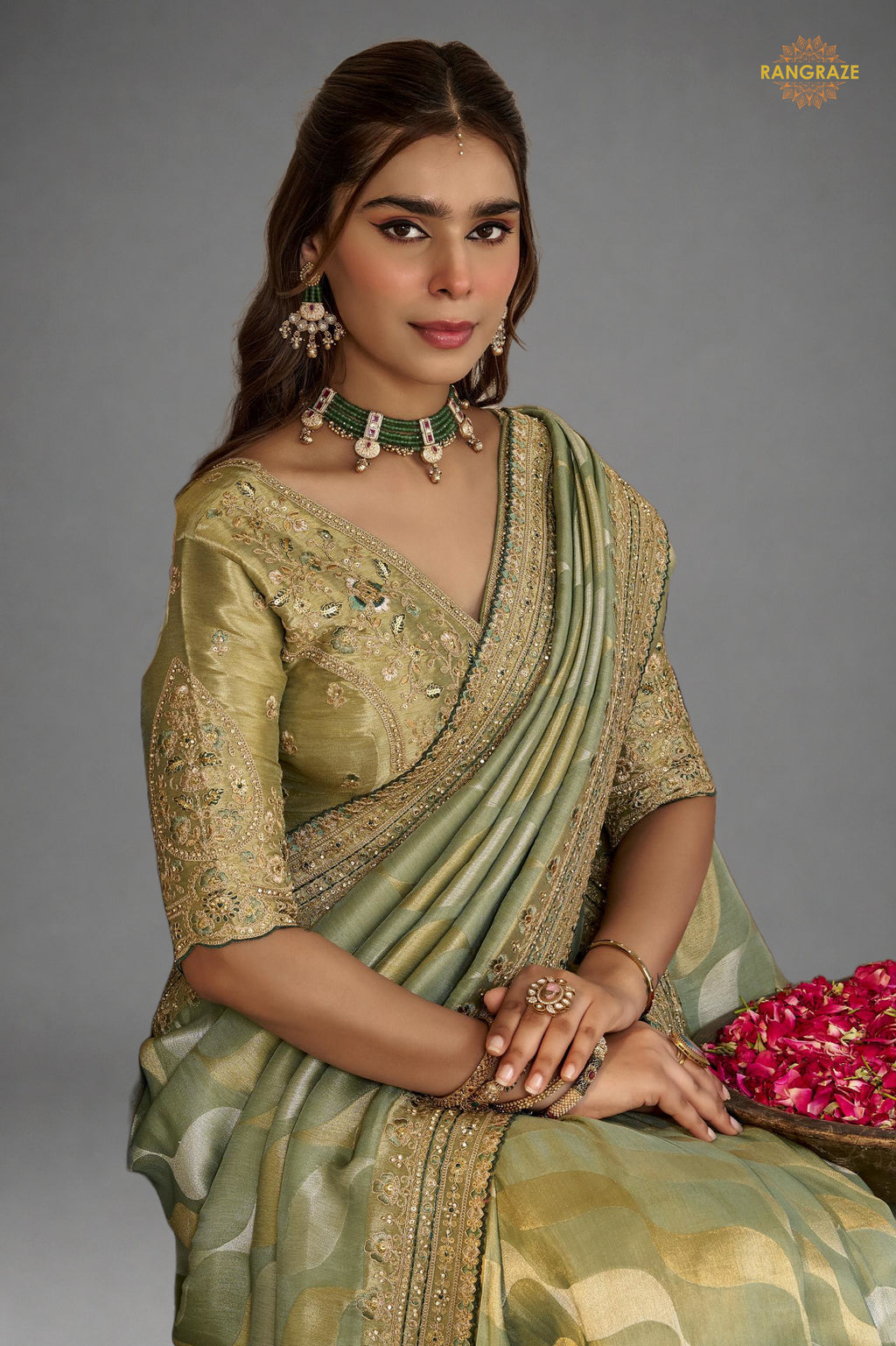 Pastel Green Embroidred Fancy Silk Saree