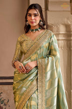 Pastel Green Embroidred Fancy Silk Saree