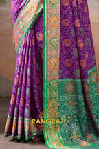 Regal Violet & Emerald Patola Silk Saree