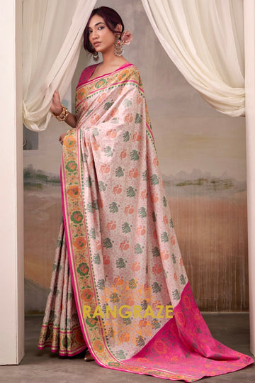 Rose Ivory & Fuchsia Patola Silk Saree