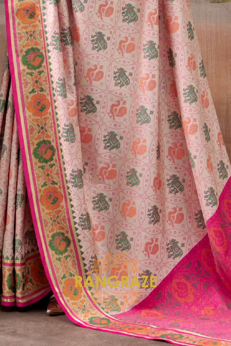 Rose Ivory & Fuchsia Patola Silk Saree