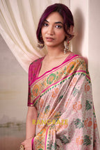 Rose Ivory & Fuchsia Patola Silk Saree