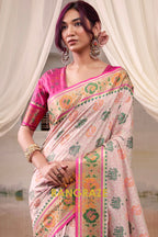 Rose Ivory & Fuchsia Patola Silk Saree