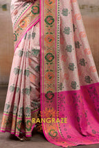 Rose Ivory & Fuchsia Patola Silk Saree