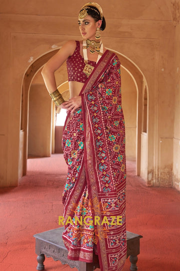 Regal Maroon Patola Silk Saree