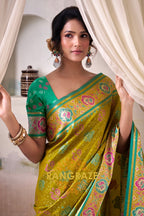 Meadow Gold & Aqua Patola Silk Saree