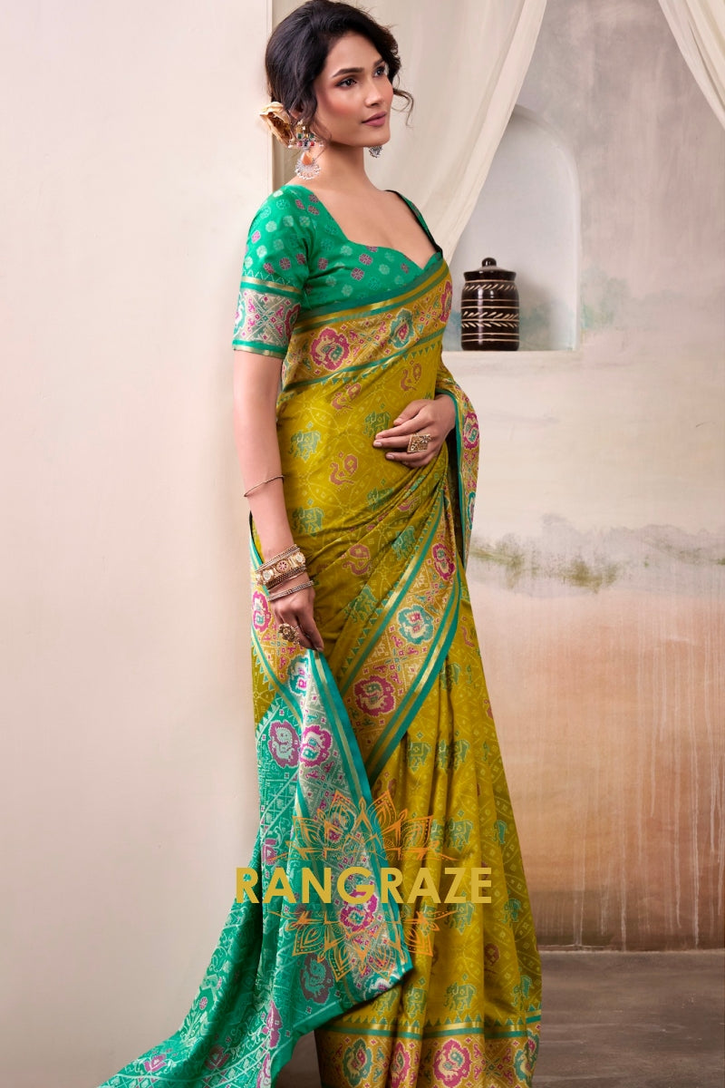 Meadow Gold & Aqua Patola Silk Saree