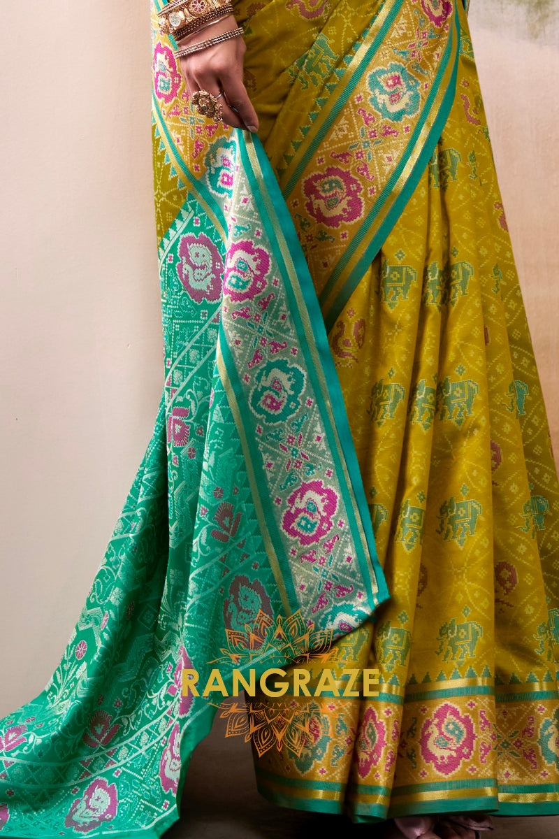 Meadow Gold & Aqua Patola Silk Saree