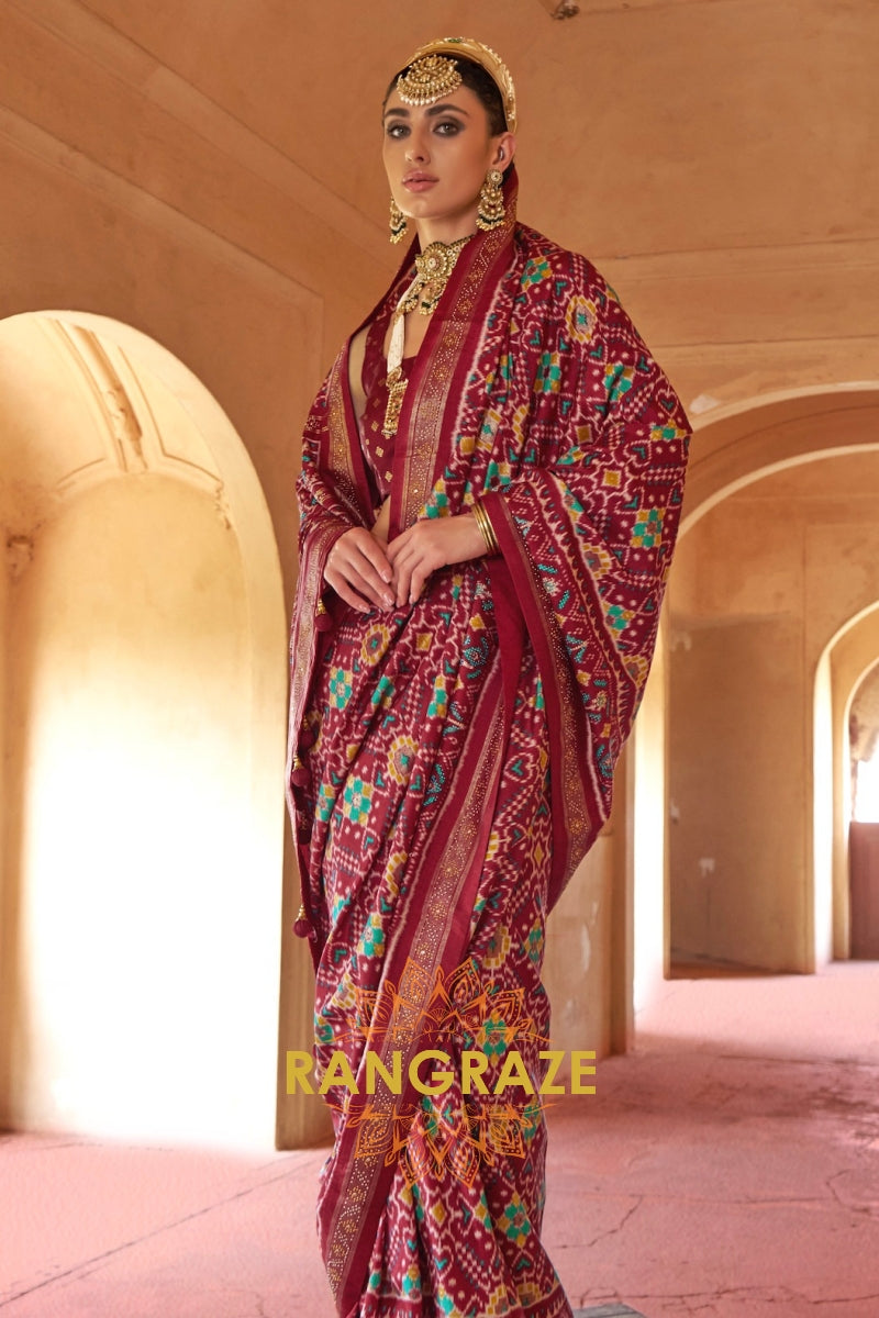 Regal Maroon Patola Silk Saree
