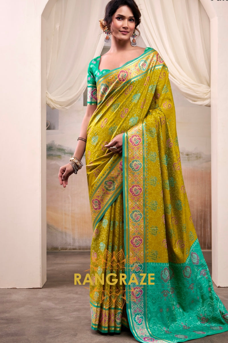 Meadow Gold & Aqua Patola Silk Saree