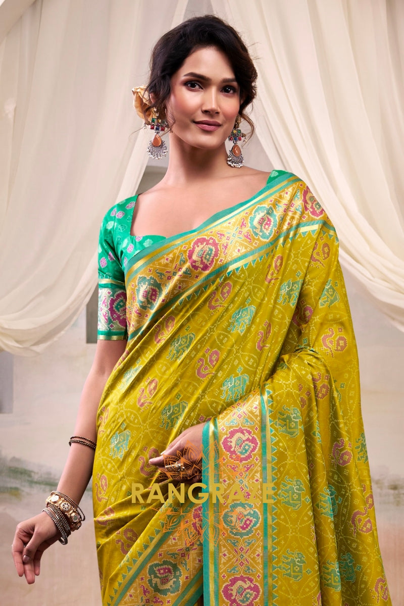 Meadow Gold & Aqua Patola Silk Saree