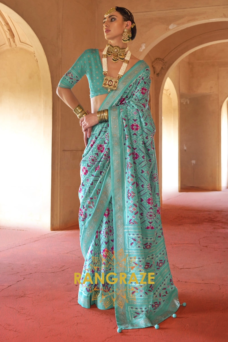 Aqua Bliss Patola Silk Saree