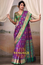 Regal Violet & Emerald Patola Silk Saree