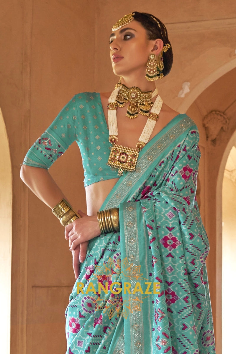 Aqua Bliss Patola Silk Saree