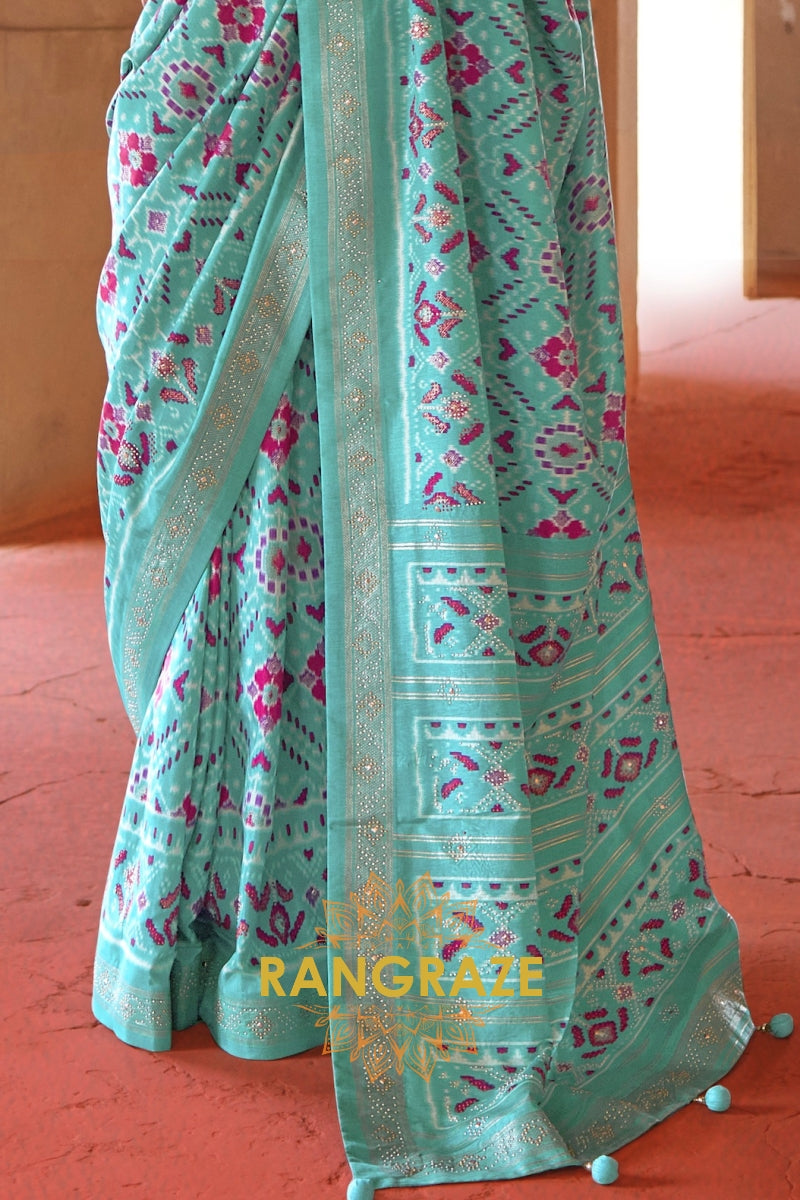 Aqua Bliss Patola Silk Saree