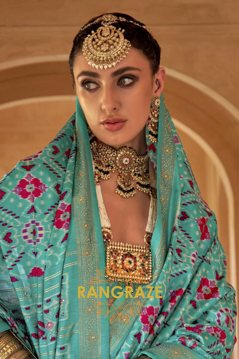Aqua Bliss Patola Silk Saree