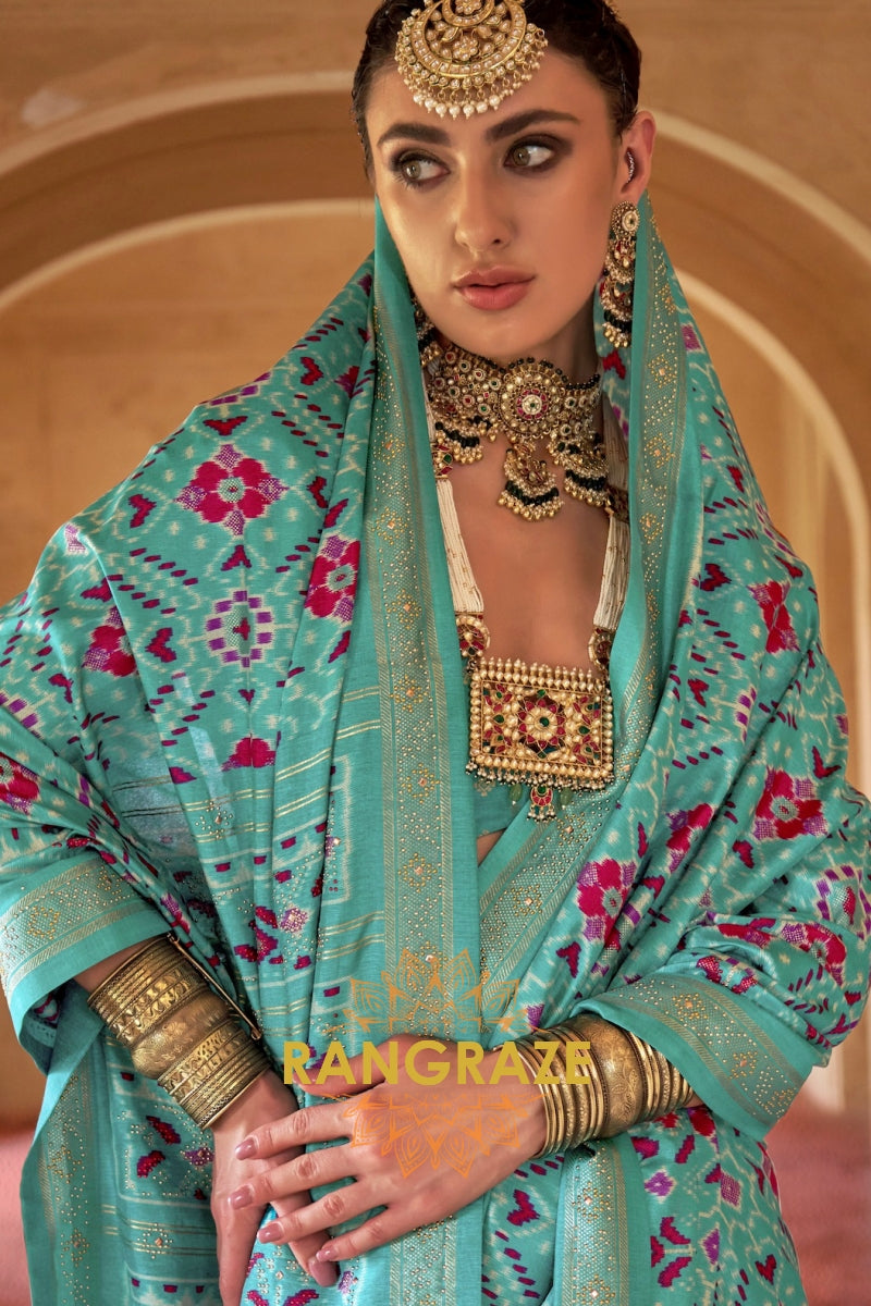 Aqua Bliss Patola Silk Saree