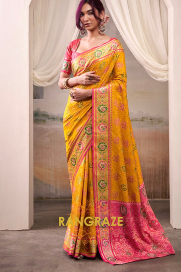 Golden Sunrise & Pink Patola Silk Saree