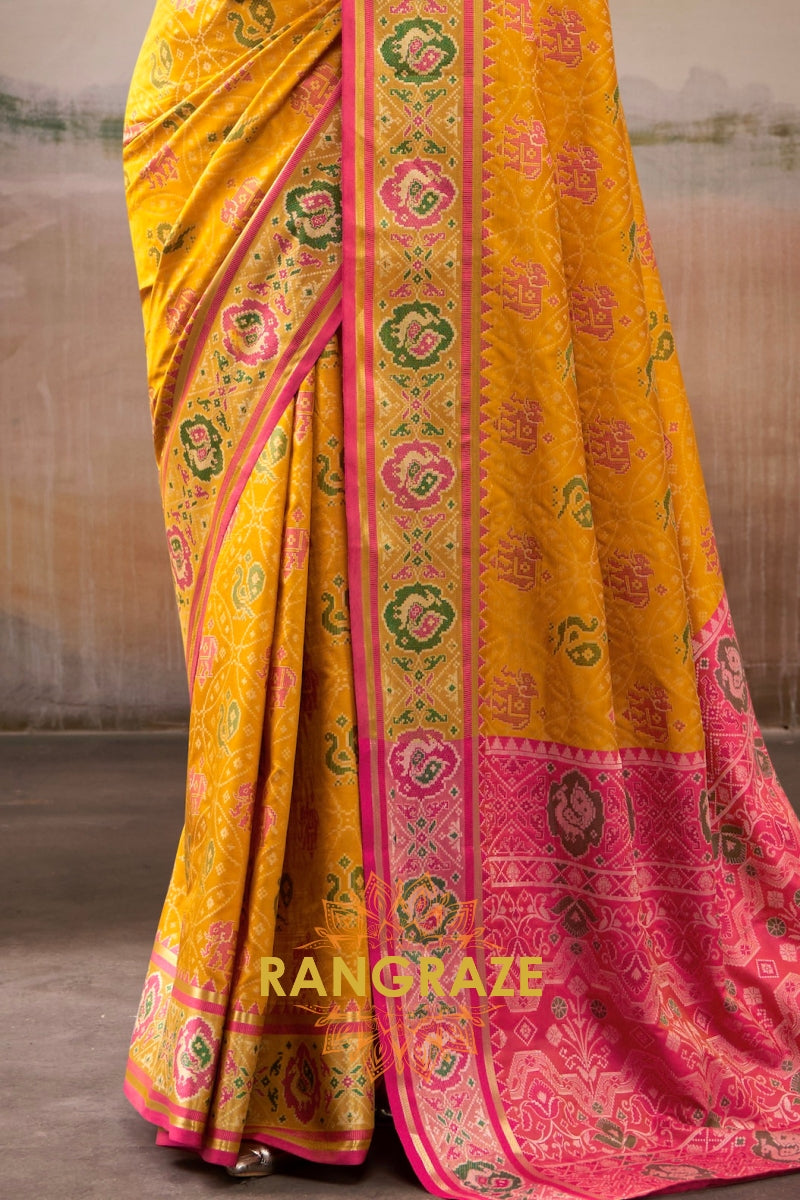 Golden Sunrise & Pink Patola Silk Saree