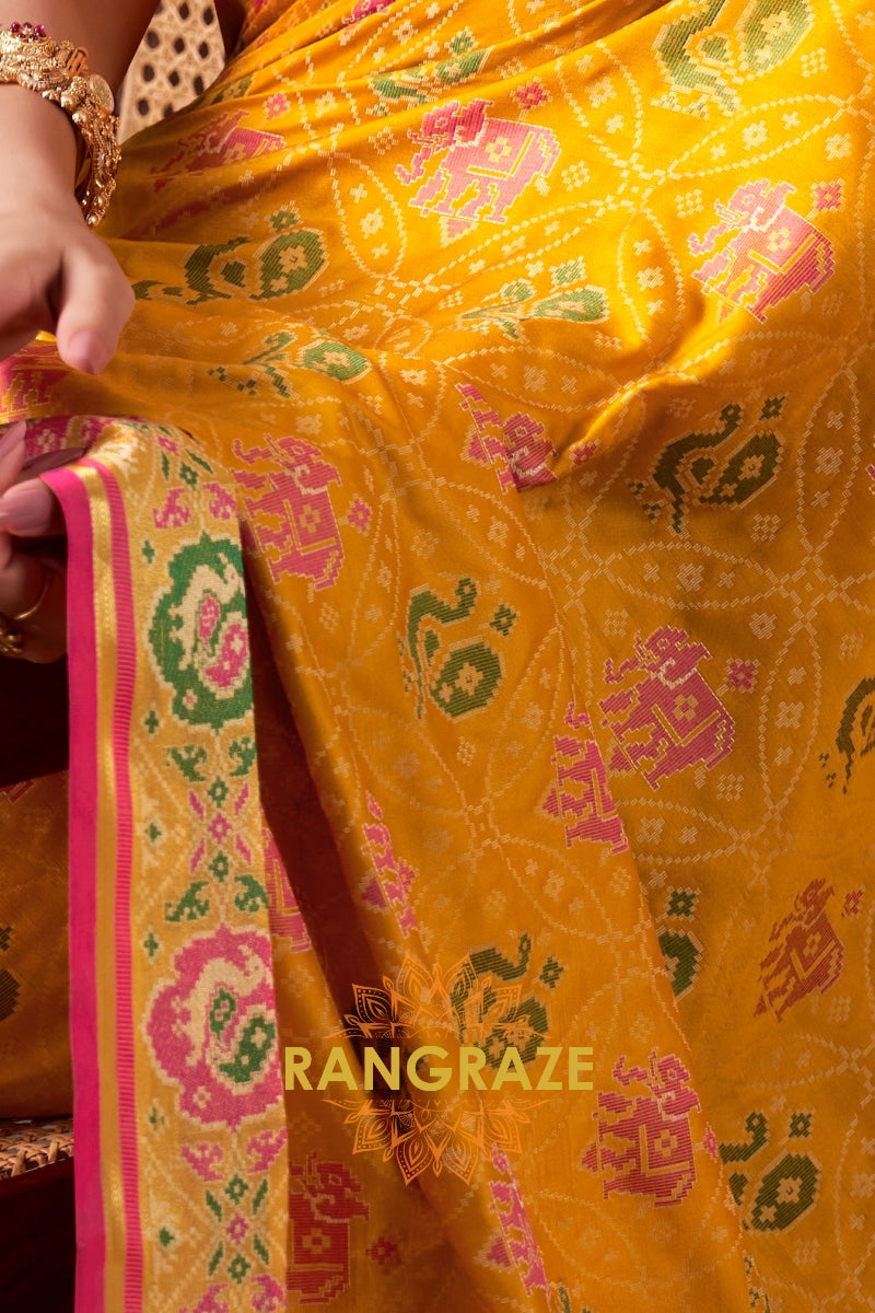 Golden Sunrise & Pink Patola Silk Saree