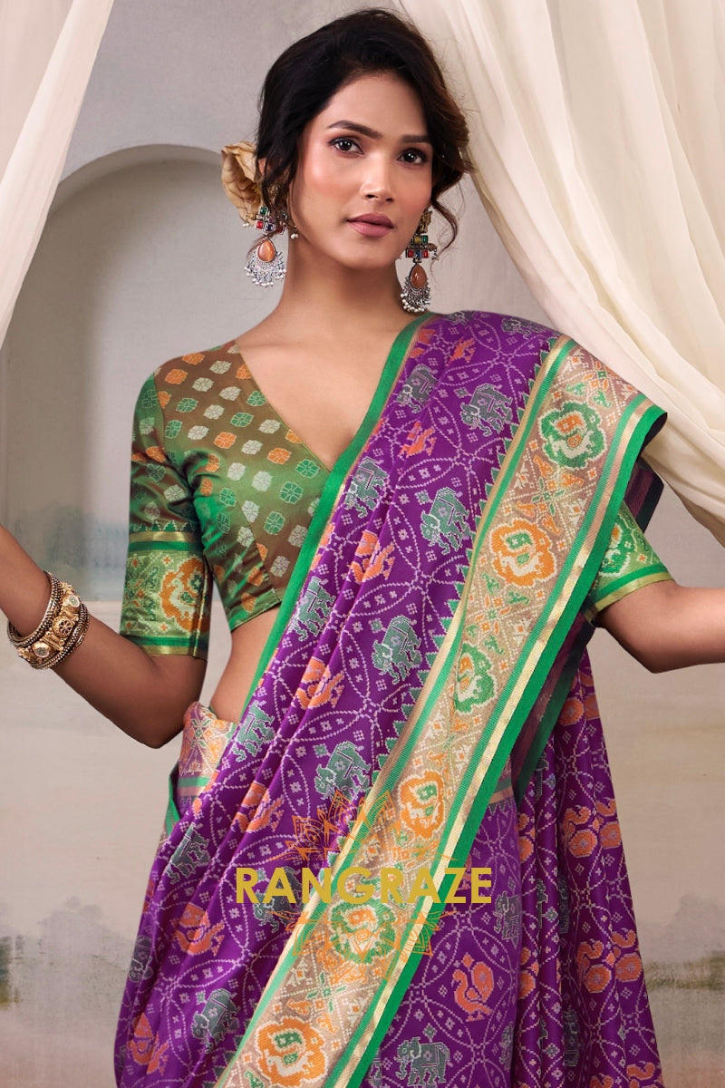 Regal Violet & Emerald Patola Silk Saree