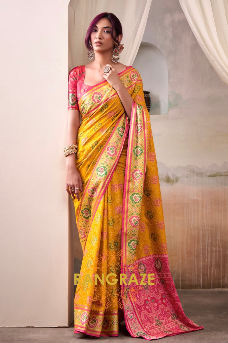 Golden Sunrise & Pink Patola Silk Saree