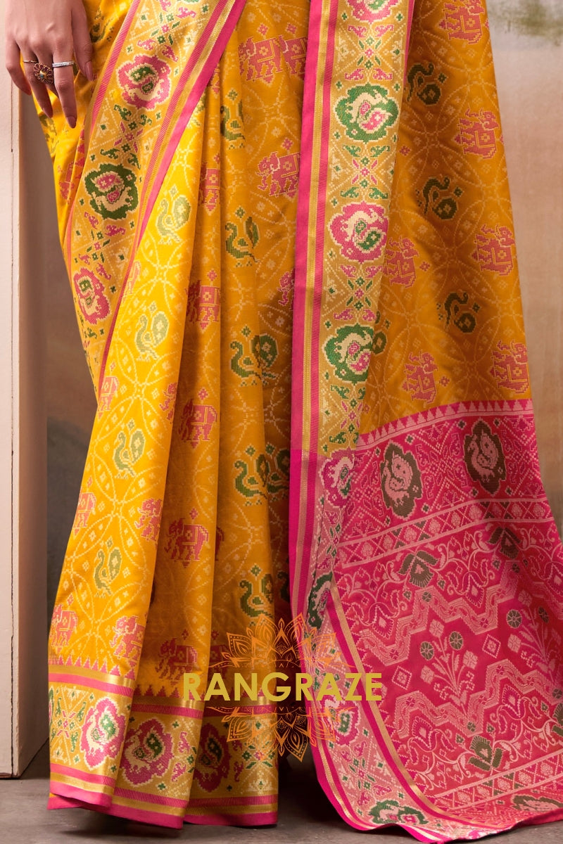 Golden Sunrise & Pink Patola Silk Saree