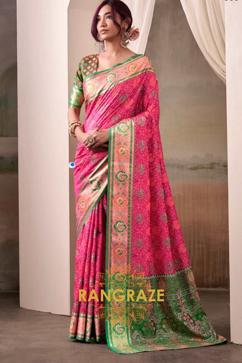 Fuchsia Royale & Emerald Patola Silk Saree