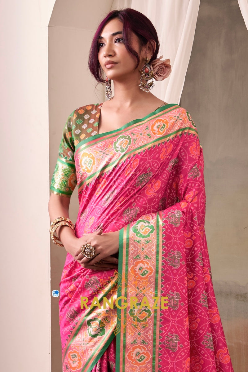 Fuchsia Royale & Emerald Patola Silk Saree