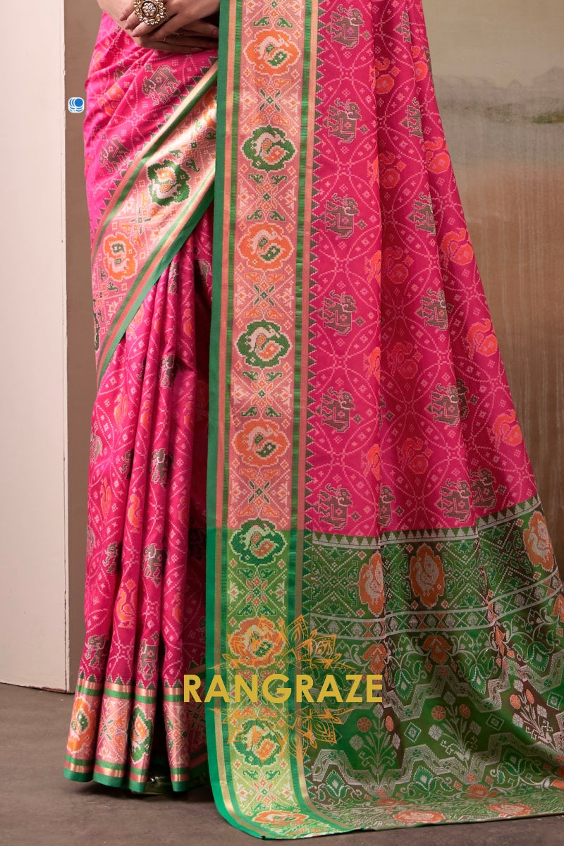 Fuchsia Royale & Emerald Patola Silk Saree