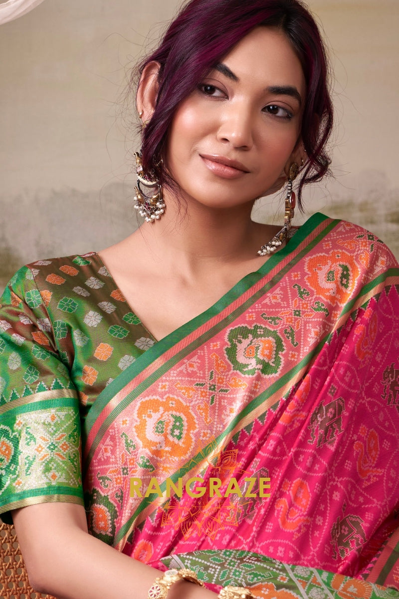 Fuchsia Royale & Emerald Patola Silk Saree