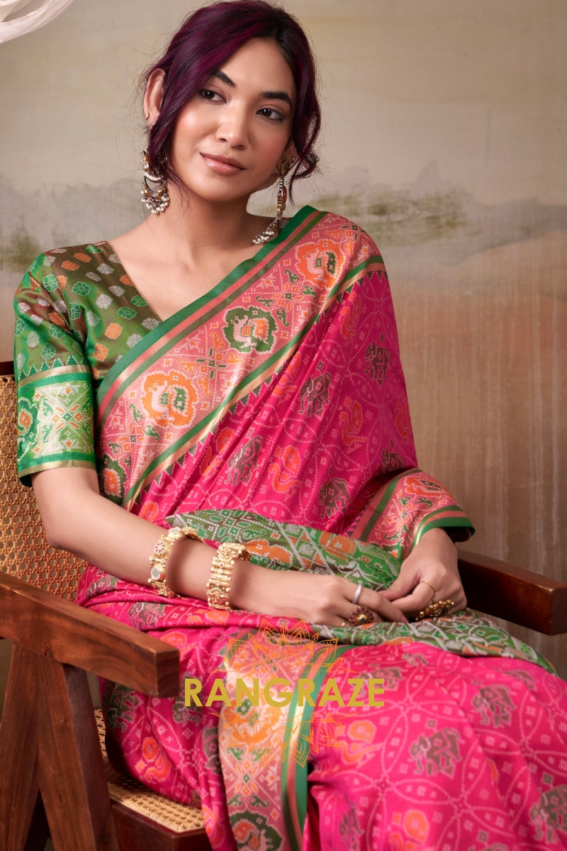 Fuchsia Royale & Emerald Patola Silk Saree