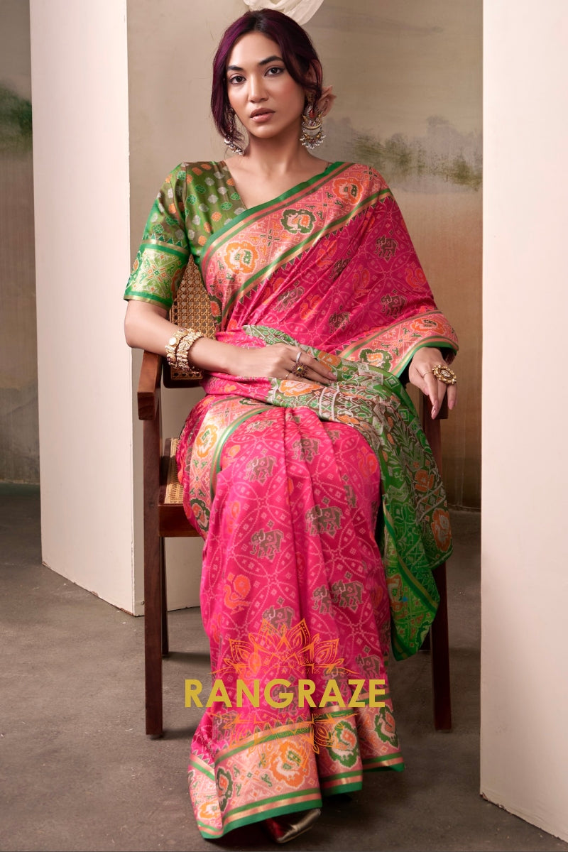 Fuchsia Royale & Emerald Patola Silk Saree