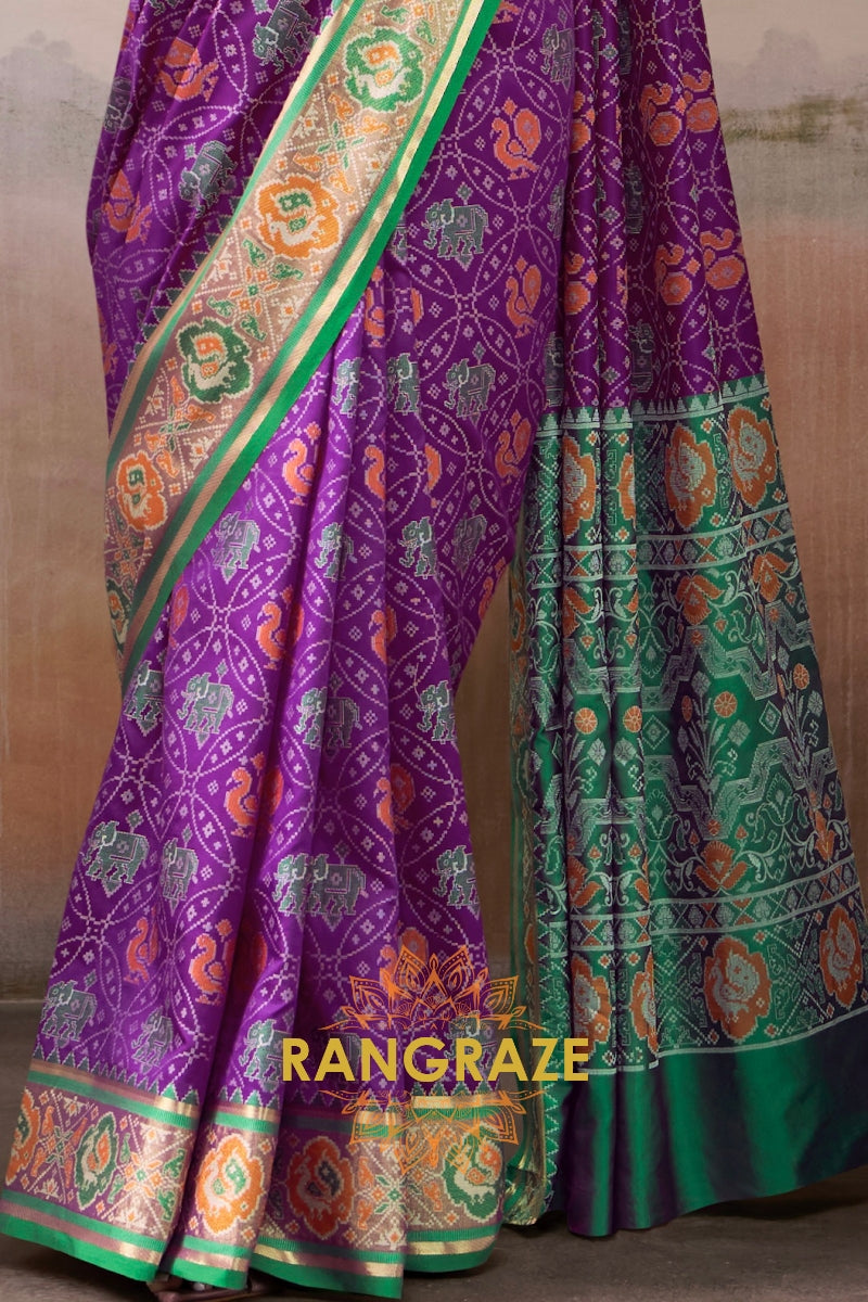 Regal Violet & Emerald Patola Silk Saree