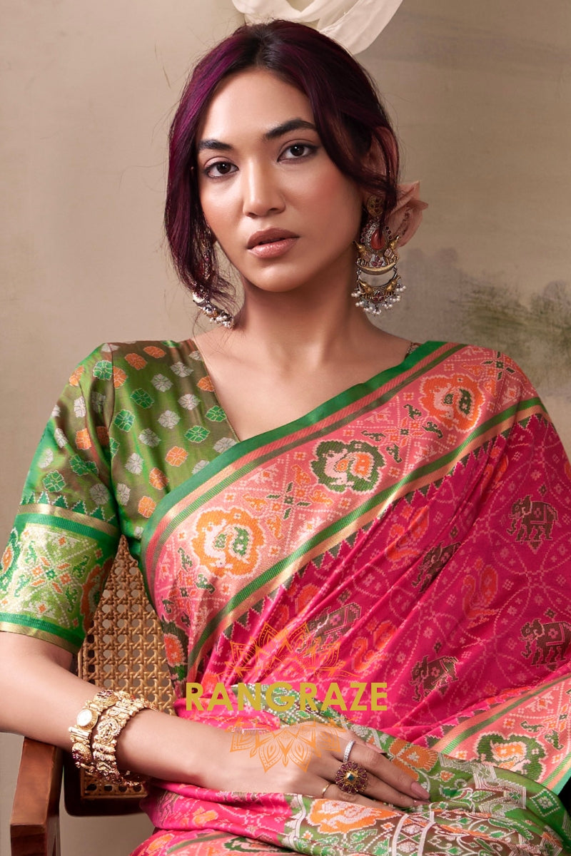 Fuchsia Royale & Emerald Patola Silk Saree