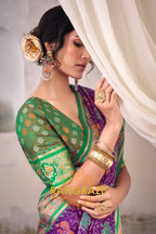 Regal Violet & Emerald Patola Silk Saree