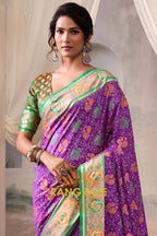 Regal Violet & Emerald Patola Silk Saree