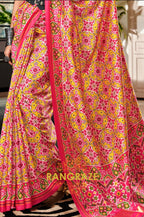 Radiant Pink and Yellow Patola Print Tusser Silk Saree