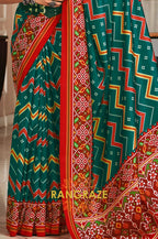 Emerald Green and Red Patola Print Tusser Silk Saree