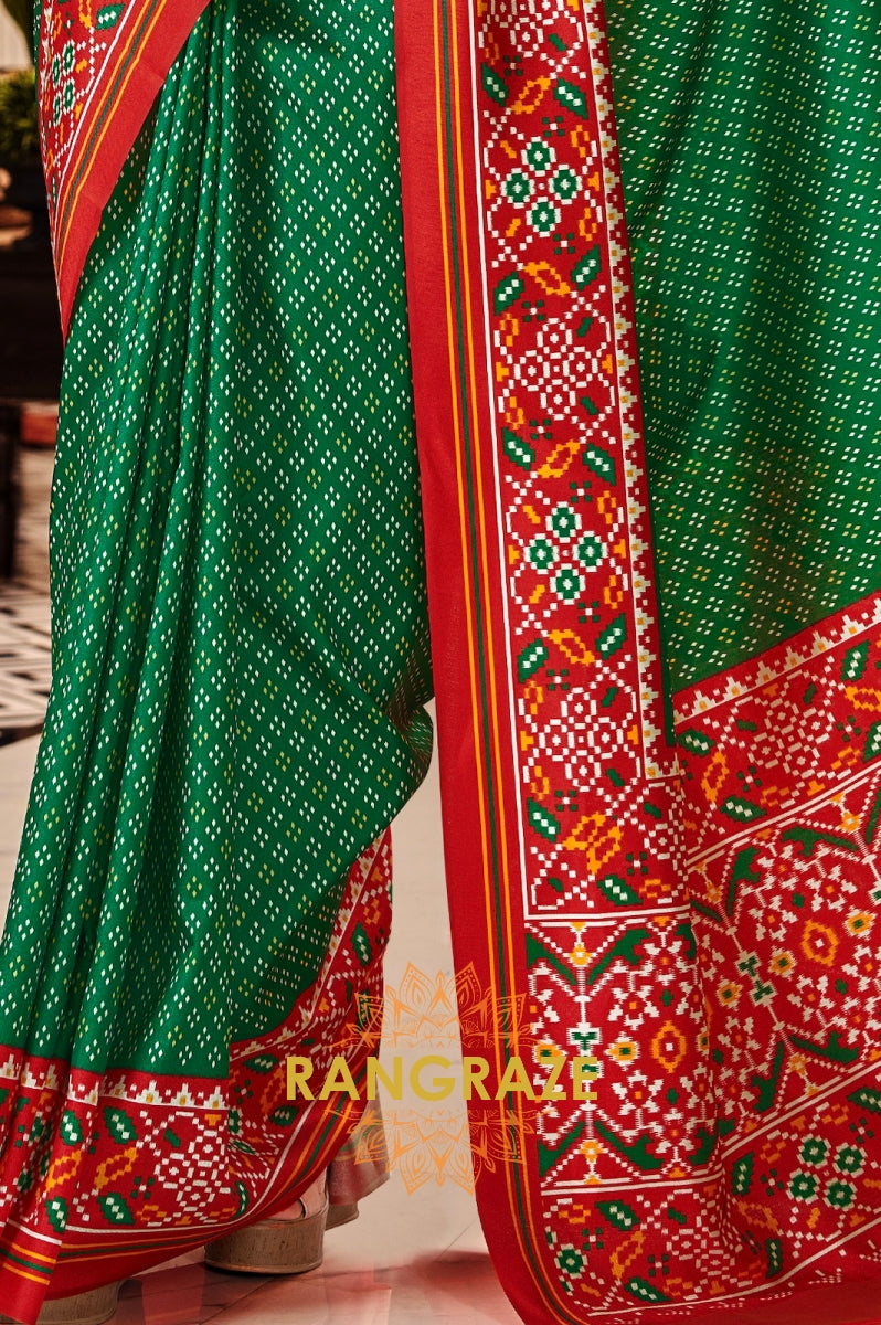 Enchanting Green and Red Patola Print Tusser Silk Saree