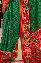 Enchanting Green and Red Patola Print Tusser Silk Saree