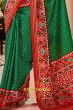 Enchanting Green and Red Patola Print Tusser Silk Saree