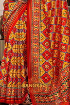 Red and Yellow Patola Print Tusser Silk Saree