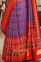 Classy Red and Purple Patola Print Tusser Silk Saree