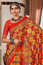 Red and Yellow Patola Print Tusser Silk Saree
