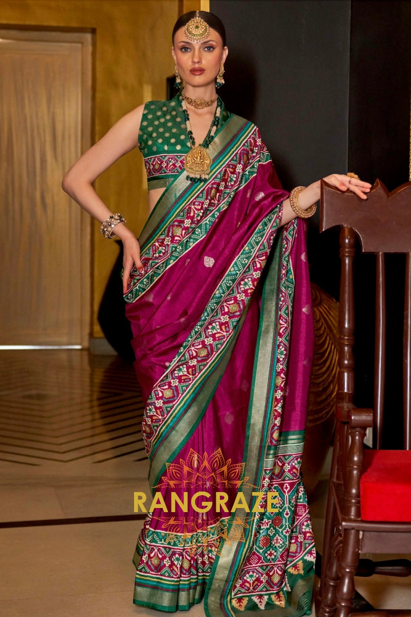 Majestic Purple and Green Patola Splendor: Silk Patola Saree