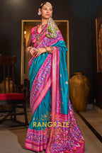 Turquoise and Pink Patola Bliss: Silk Patola Saree