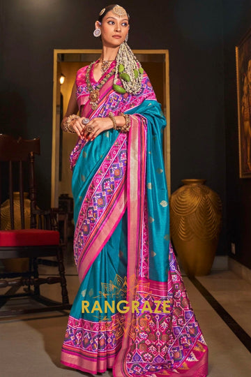 Turquoise and Pink Patola Bliss: Silk Patola Saree