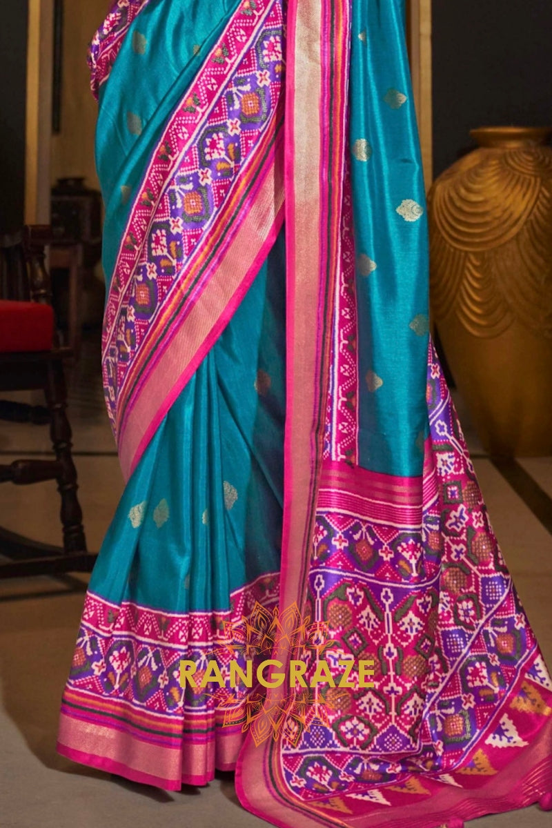 Turquoise and Pink Patola Bliss: Silk Patola Saree