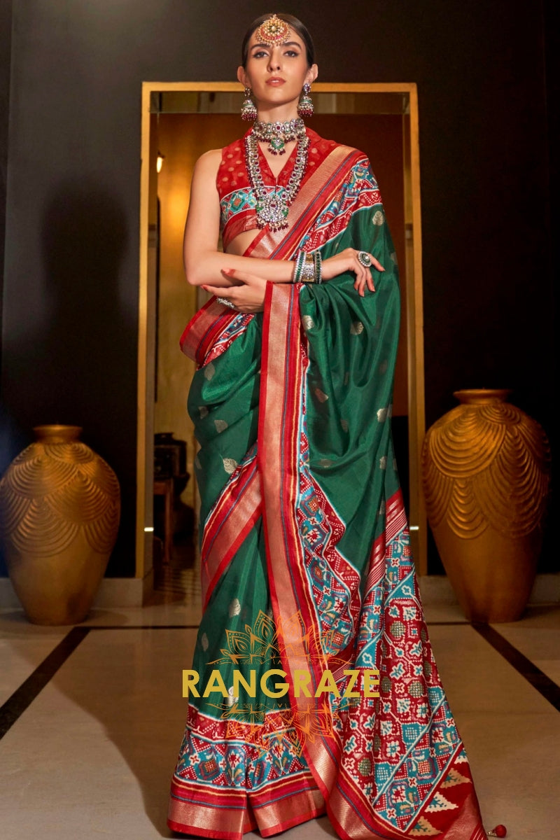 Forest Green and Crimson Patola Royale: Silk Patola Saree
